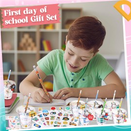 Baderke 144 Pcs Back to School Party Favors Gift Cups Filler for Kids Students Supplies, First Day of School Pencil Keychain Eraser for Classroom Rewards Gift Game Prize Stationery Goodie Bags Fillers