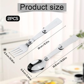 Spoon Fork for THERMOS FUNTAINER Food Jar 16 Oz, Multifunctional Folding Spoon and Fork Replacement Portable Tableware Foldable Metal Serving Spoon for Travel Camping Picnic Outdoor (1 Fork, 1 Spoon)