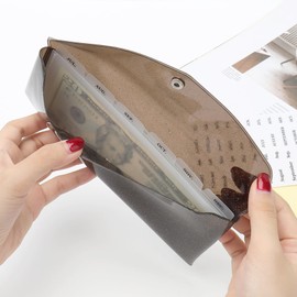 NatSumeBasics Cash Envelope Wallet Black Glitter Stuffing Wallet with 6 Money Divider Pockets with Tab Stickers for Bill Receipt Cash Money Organizer Holder (Black)