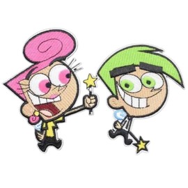 Set of 2 Patches The Fairly OddParents Wanda and Cosmo Cartoon Animated TV Show 4.1" Iron On Embroidered Thermoadhesive Patch for Clothing