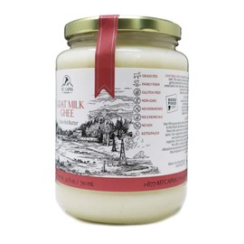 Goat Milk Ghee by Mt. Capra | Grass Fed Clarified Butter High in MCT Oil Perfect for Bulletproof Coffee, Keto, Paleo, and Whole 30 Diets | Pastured Raised and Unsalted | (24 fl oz)