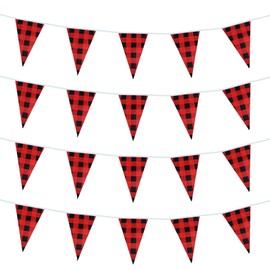 Pack of 20 Carnival Circus Party Decorations Red and Black Checkered Pennant Banner Fabric Triangle Flag Bunting Garland for Christmas Wedding Birthday Holiday Party Decorations Supplies
