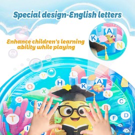 Premium Baby Water Mat - 105 cm Large Inflatable Play Mat for Sensory & Motor Skills, Tummy Time Activity with Alphabet, Safe for Babies & Pets (Dogs/Cats), Underwater Design