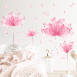 RoyoLam 39.3'' x 32.6'' Huge Flower Petal Wall Decals Living Room Floral Wall Stickers Removable Peel and Stick Waterproof Wall Art Decor Stickers for Bedroom Bathroom Office (Pink)