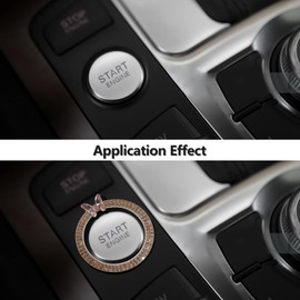 3leavtrees - Emblema de anillo de mariposa rosa para coche, accesorios de coche para mujer, funda de botón de empuje para arrancar, accesorios interiores, decoración - champaña