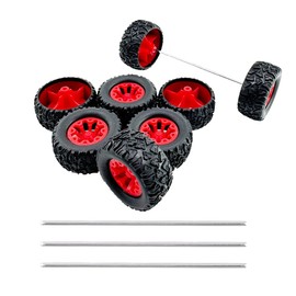 8PCS Toy Car Wheel Toy Car Rubber Tire Wheel with Metal Shaft Axles for RC Car Truck DIY Model Toy Building Project (2x44mm Red)