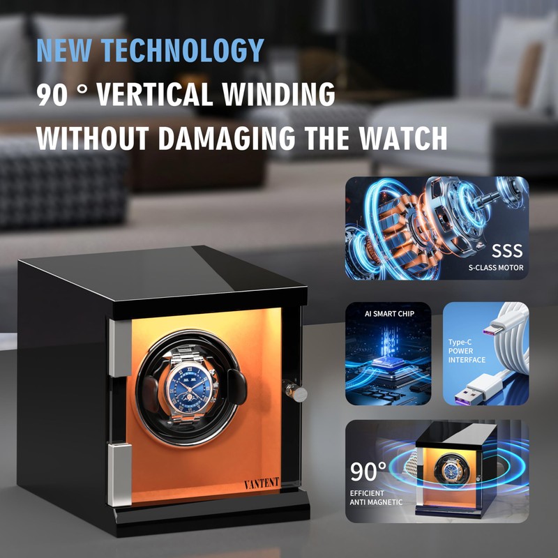 VANTENT Watch Winder for Automatic Watches with LED Lighting，Shining Finishing