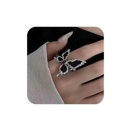 Aneneiceera Vintage Enamel Butterfly Rings Black Butterfly Finger Ring Gothic Asymmetrical Ankle Rings Punk Statement Ring Adjustable Exaggerated Rings Jewellery for Women and Girls, Zinc