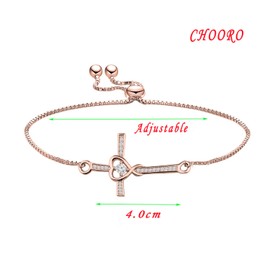 CHOORO Christian Jewelry Sideways Cross Bracelet Side Cross Adjustable Bracelet Christian gift Religious Jewelry Baptism gift
