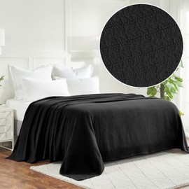 Superior Waffle Weave Cotton Blanket, for Picnic, Beach, Traveling or Camping, Comfy Blanket, Bedroom Decor, Essentials, Cover for Bed, Couch, Lounging, Honeycomb Knit, Full/Queen, Black