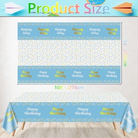 QUERICKY 4 Pack Happy Birthday Tablecloths, Blue and Gold Birthday Tablecloth, 54 x 108 Inch, Rectangle Tablecloths for Kids Boys Girls Birthday Party Decorations