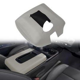Priprilod Light Gray Leather Center Console Leather Lid Armrest Cover Compatible with Chevy Silverado GMC Sierra 2014 2015 2016 2017 2018(only Leather Part)