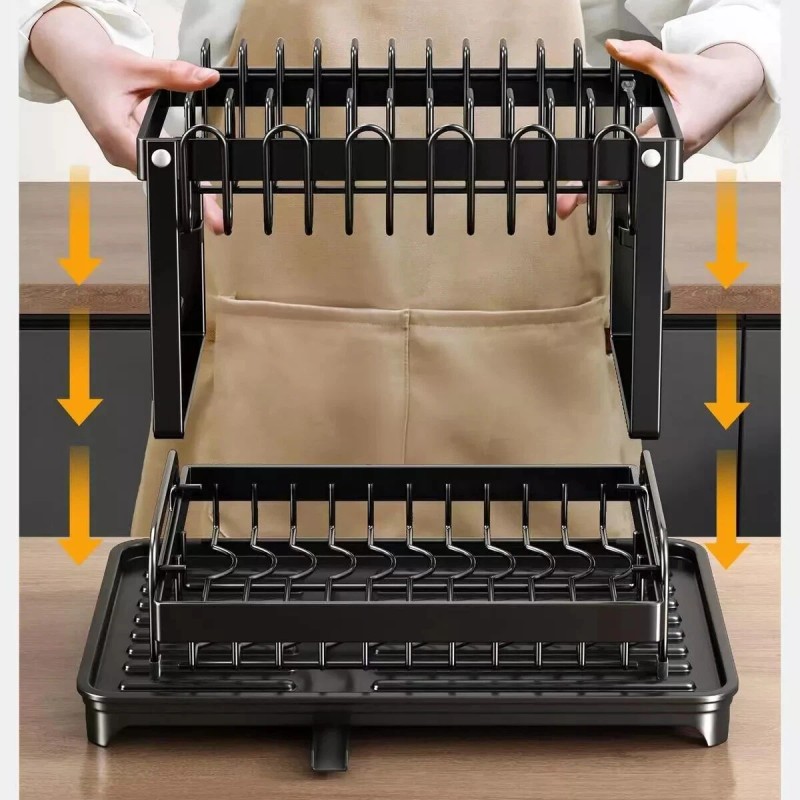 AIDERLY 2 Tier Dish Drainer Rack with Drip Tray Cutlery