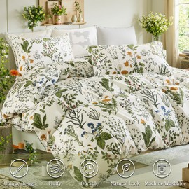 Cozaline Green Comforter Set King, 100% Cotton Reversible Floral Pattern Comforter Set 3 Pcs Soft Cotton Lightweight Comforter All Season Soft & Breathable Green Bedding Set