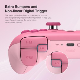 RunSnail 8Bitdo Ultimate 2C Bluetooth Controller (Hall Effect Joystick Update) for Switch, with Remappable L4/R4 Bumpers, 6-axis Motion Control, Rumble Vibration and Turbo Function (Pink)