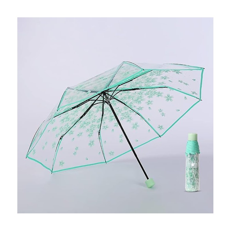 36 Inch Transparent Clear Folding Umbrella with Cherry Blossom for