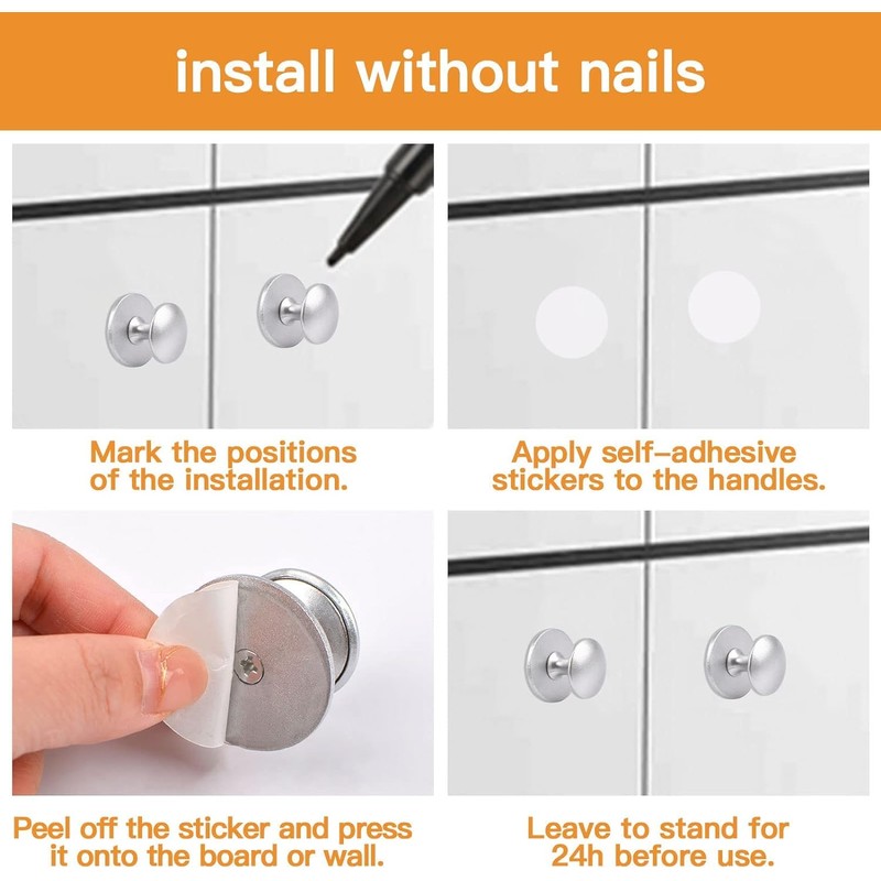 Morobor Stainless Steel Drawer Knobs, 4pcs Self-Stick Instant Cabinet Handle