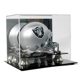 SAFTGARD SUPPLIES Deluxe Acrylic Mini Helmet Display Case w/Mirror Back & Gold Risers