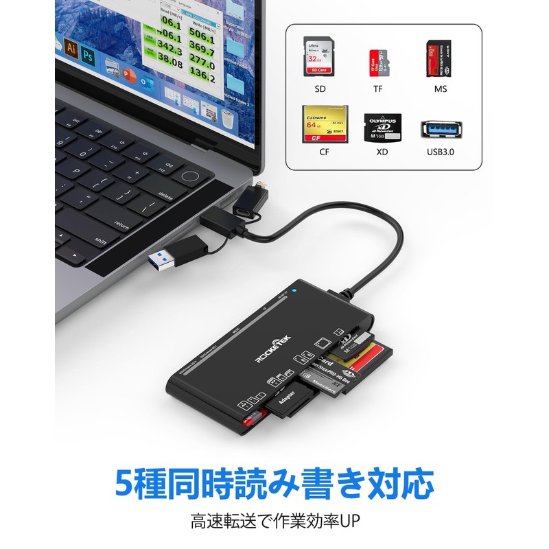 【Latest Improved Model】Quanlex 7 in 1 SD Card Reader Lightning/USB-C/USB-A