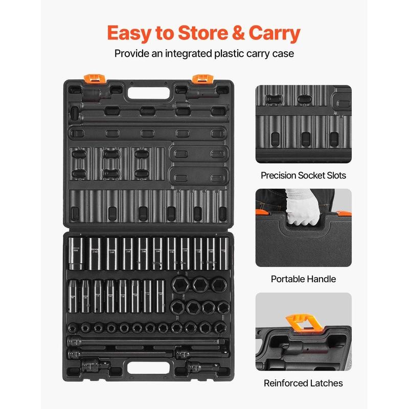 VEVOR Impact Socket Set 1/2 Inches 43 Piece Impact Sockets,