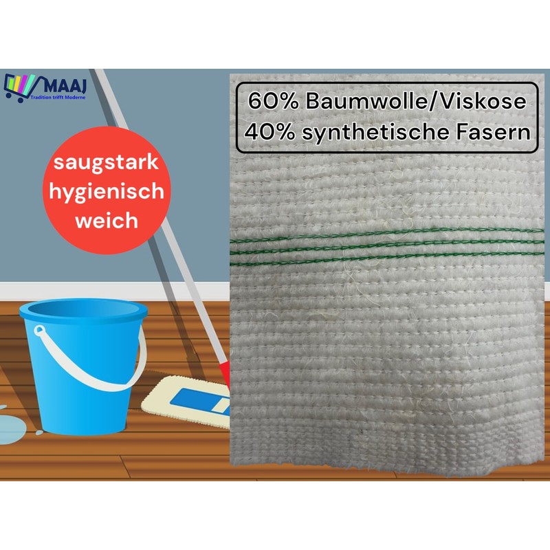 1 x MAAJ floor cloth/scouring cloth, white, 60 x 50