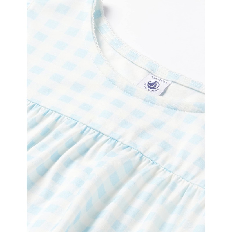 Petit Bateau Girls Pyjacourt, White Marshmallow / Blue Gomme