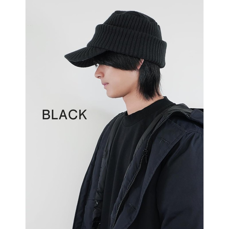 Loo&c Knit Hat with Brim Men's, Large Size, Ribbed, Knit