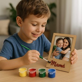 Kit de Pintura para Regalo del Día de las Madres – Portarretrato de Madera MDF para Decorar con Pinturas y Pincel Incluidos.