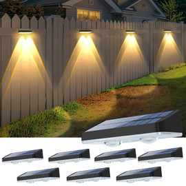 XmnSoly Solar Fence Lights 8 Pack, 3 Modes Bright LED Lens Waterproof Outdoor Wall Light Warm White Dusk to Dawn Deck Lighting for Patio, Wall, Garden, Porch, Mailbox, Step