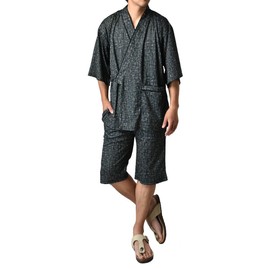 Arge C4R Jinbei, Sweat-Absorbent, Quick Drying, Yukata, Easy, Easy Chin, Loungewear, Hybrid Jinbei, Men's, Japanese 3 black series