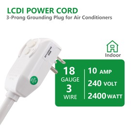 Wengart LCDI Power Cord Plug AC240V 10Amp 2400W 60Hz Air Conditioning Extension Cable NEMA5-15P Leakage Current Detection Interrupter UL Listed White