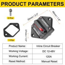 DMiotech 120A Circuit Breaker, 12-48V DC Automotive Inline Fuse Holders Inverter with Reset Button Rubber Shell for Car Marine Boat Audio System Overload Protection