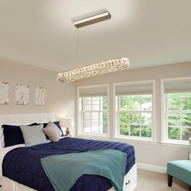 Zenouidle Dimmable Crystal Chandelier Modern LED Pendant Light Fixture Dining Room Light with Remote Control,Height Adjustable Hanging Light for Kitchen Island Living Room Bedroom