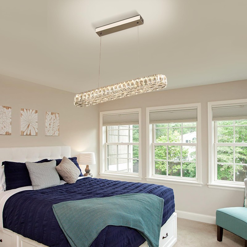 Zenouidle Dimmable Crystal Chandelier Modern LED Pendant Light Fixture Dining
