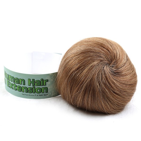 Bella Hair 100% Human Hair Bun Extension Donut Chignon Hairpieces for Both Women and Men Instant Up-Do Fake Bun Scrunchies (#8 Brown/Light Chestnut Brown)