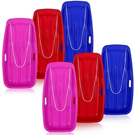6 Pcs 35 in Plastic Snow Sled for Kids Adults Toboggan Winter Snow Sled with Pull Rope and Handles Downhill Sprinter Sleds for Kids Baby Sand Board Sleigh