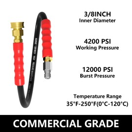 NAINAI Pressure Washer Whip Hose 5 FT,Hose Reel Connector,Industry Grade Steel Wire Braided Power Washer Hose with 3/8'' Quick Connect Adapter,32°F-248°F Cold/Hot WaterJumper 4200PSI