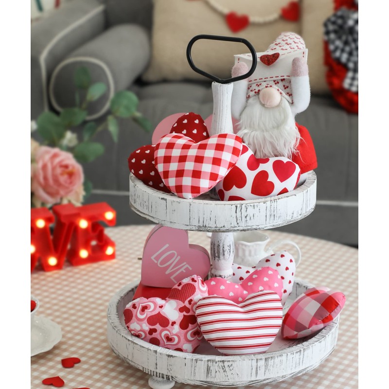 Valentine’s Day Stuffed Fabric Heart, 8 Pieces Heart Shaped Ornaments,