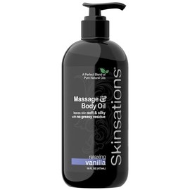 Skinsations - Aceite de masaje sensual, vainilla, caliente, relajante, aceite de masaje comestible para parejas, mezcla de aceite de coco fraccionado con almendra dulce, aceite de semilla de uva y jojoba, 399,24 ml
