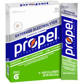 Propel Electrolyte Enhanced Water Drink Mix Powder Packets, Kiwi Strawberry, Zero Calorie & Zero Sugar Hydration with Electrolytes and Vitamins C & E (10 Packets)