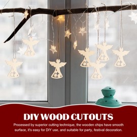 TEHAUX 30 Pieces Angle Wood Cutouts, Unfinished Wooden Slices, Empty Angel Hanging Ornaments Holy Wood with Hole Ropes for DIY Christmas Decorations