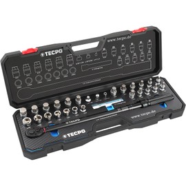 TECPO Torque Wrench Set 1/2 Inch, 50-350 Nm, 72 Teeth Mechanism, Calibrated, High Precision of ±3%, in System Case, Key Bit Extension Nut for Tyres, Assembly, Car, Motorcycle, Truck