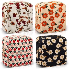 Abbylike 4 Pcs Floral Makeup Bag Cosmetic Bag with Zipper Portable Small Pouches for Purse Toiletry Mini Pouch Cute Mini Makeup Purse for Coin Essentials Items Women(Plum Blossom)