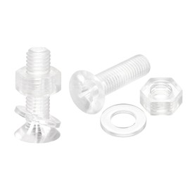 sourcing map 20 Sets Phillips Machine Screws M8 x 30 mm Plastic with Nuts and Washers PC Flat Head Machine Screws Transparent