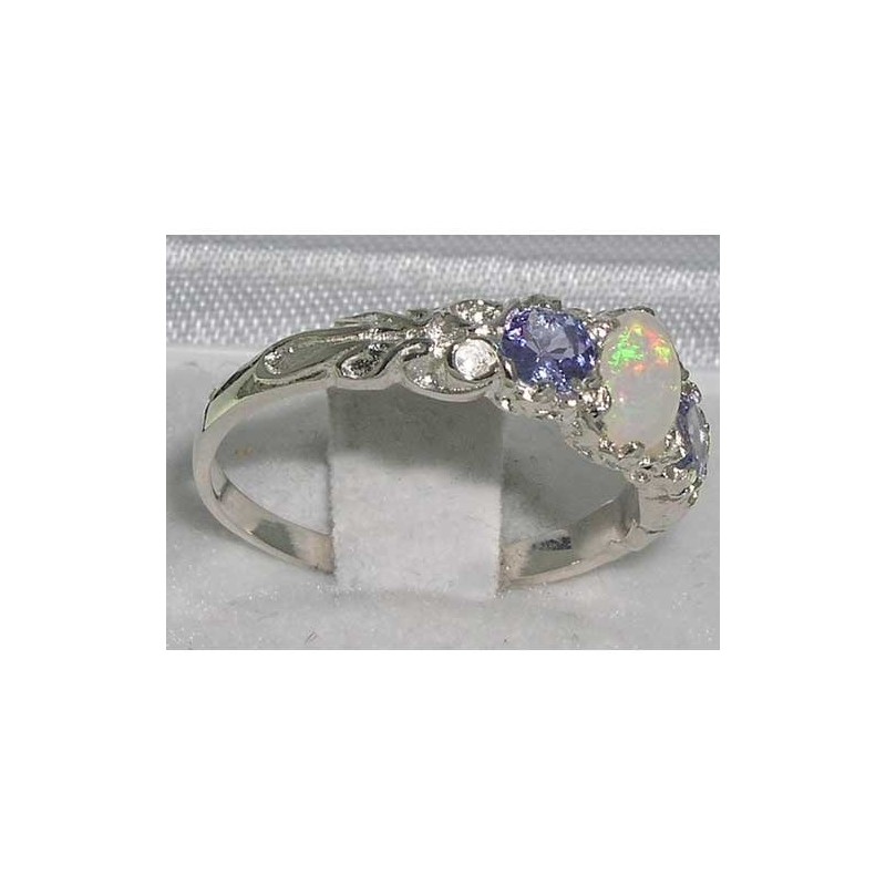 925 Sterling Silver Natural Opal and Tanzanite Womens Promise Ring