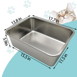 Hamiledyi 2PCS Stainless Steel Cat Litter Box 17.7" X 13.8" X 5.9" Pet Large Metal Cat Litter Box with High Sides Easy to Clean No Odor Non-Slip Pet Toilet for Cat Kitties Rabbits Hedgehog