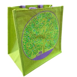 Shared Earth Eco Jute Shopping Bag – Reusable Tote with Dog, Badger, Turtle, Squirrel, Fruit & Bicycle Designs – 100% Natural & Biodegradable – 31 x 30.5 x 20.5 cm (Treeelephant)