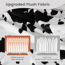 Cozy Bliss Cow Print Throw Blanket Non Shedding MilkyPlush™ Fleece 330GSM Thick Blankets Western Room Decor Super Soft Warm for Adults Kids Girl Gifts Bedroom Couch Sofa Travel Black White 108"x90"