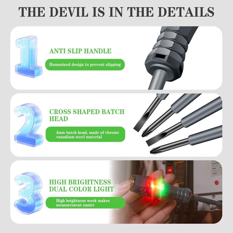 2-in-1 High Torque Strong Magnetic Screwdriver Electricity Detector, 2Pc Electrical