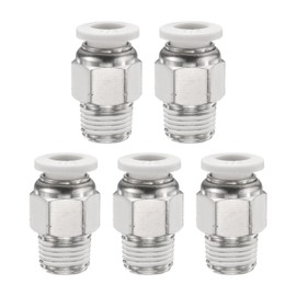 HARFINGTON 5pcs Push to Connect Fitting 1/4" Tube OD x 1/8" NPT Thread Male Straight Union Fitting Copper Quick Connect Pneumatic Fitting for Semi Truck Trailer Air Brake System, White